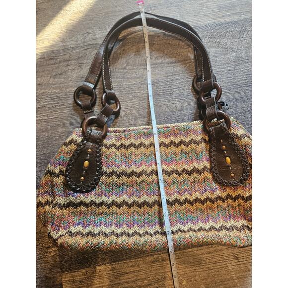 Fossil straw leather handbag purse shoulder bag y2k boho woven - Picture 5 of 10